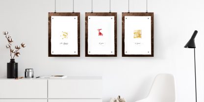 Schöne Wandbilder Set von drei handgemalten Bildern mit echtem Gold und Dokumententinte online kaufen