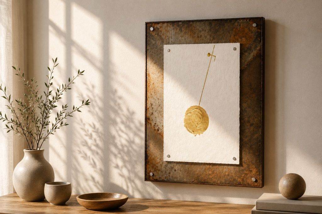 contemporary christian art hammer-of-hope interior Gold on paper on iron