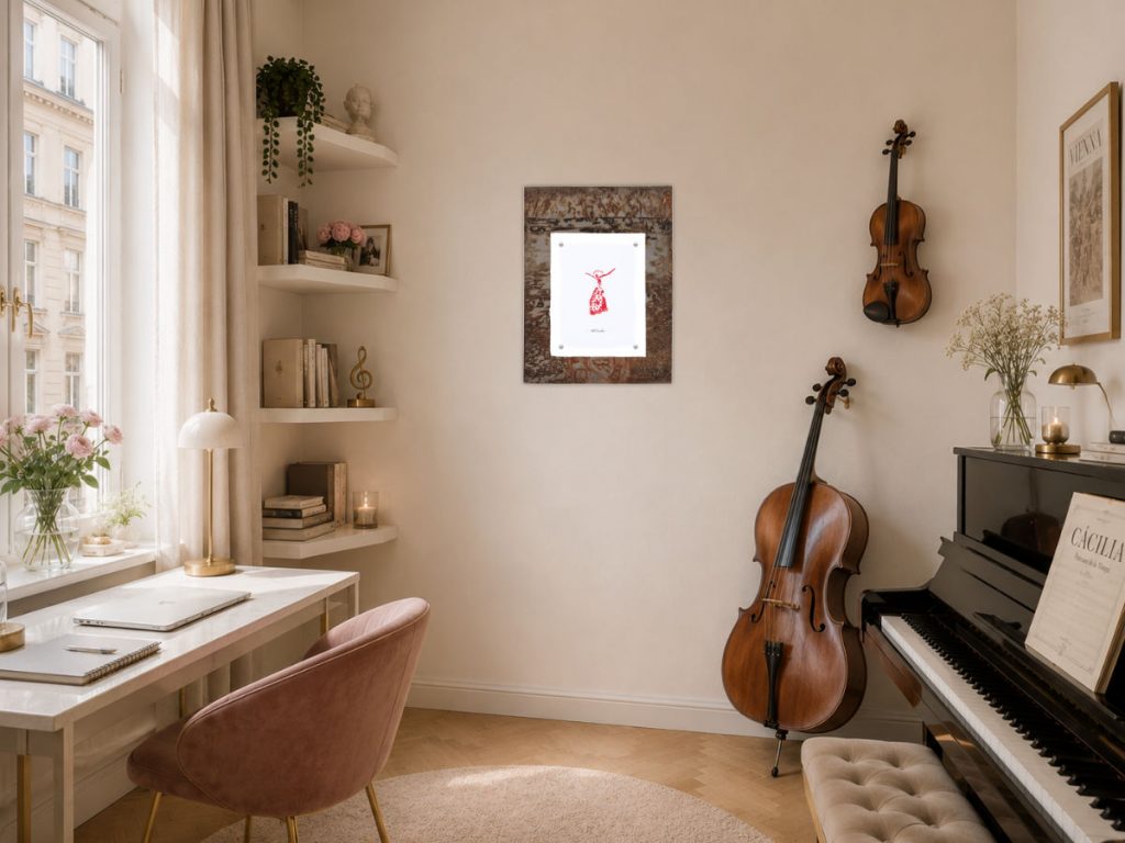 saint caecilia wall art in music room vienna home office