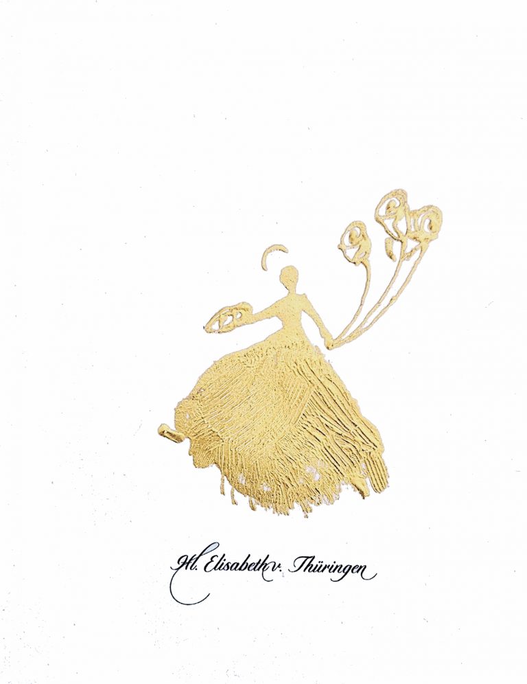 Bild mit echtem Gold edle Wandkunst Heiligenbild Elisabeth von Thüringen